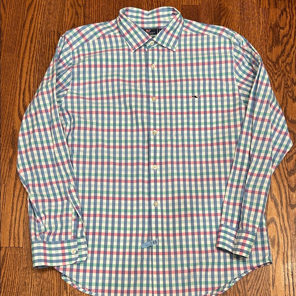 Vineyard Vines Blue and Pink Plaid Shirt